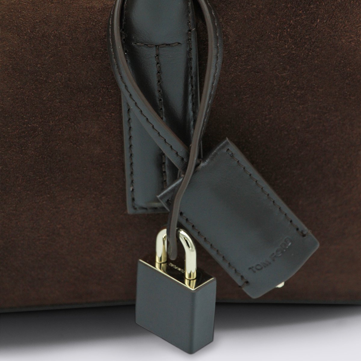 Tom Ford Dark Brown Suede Handbag With Leather Accents And Padlock Detail Bruin