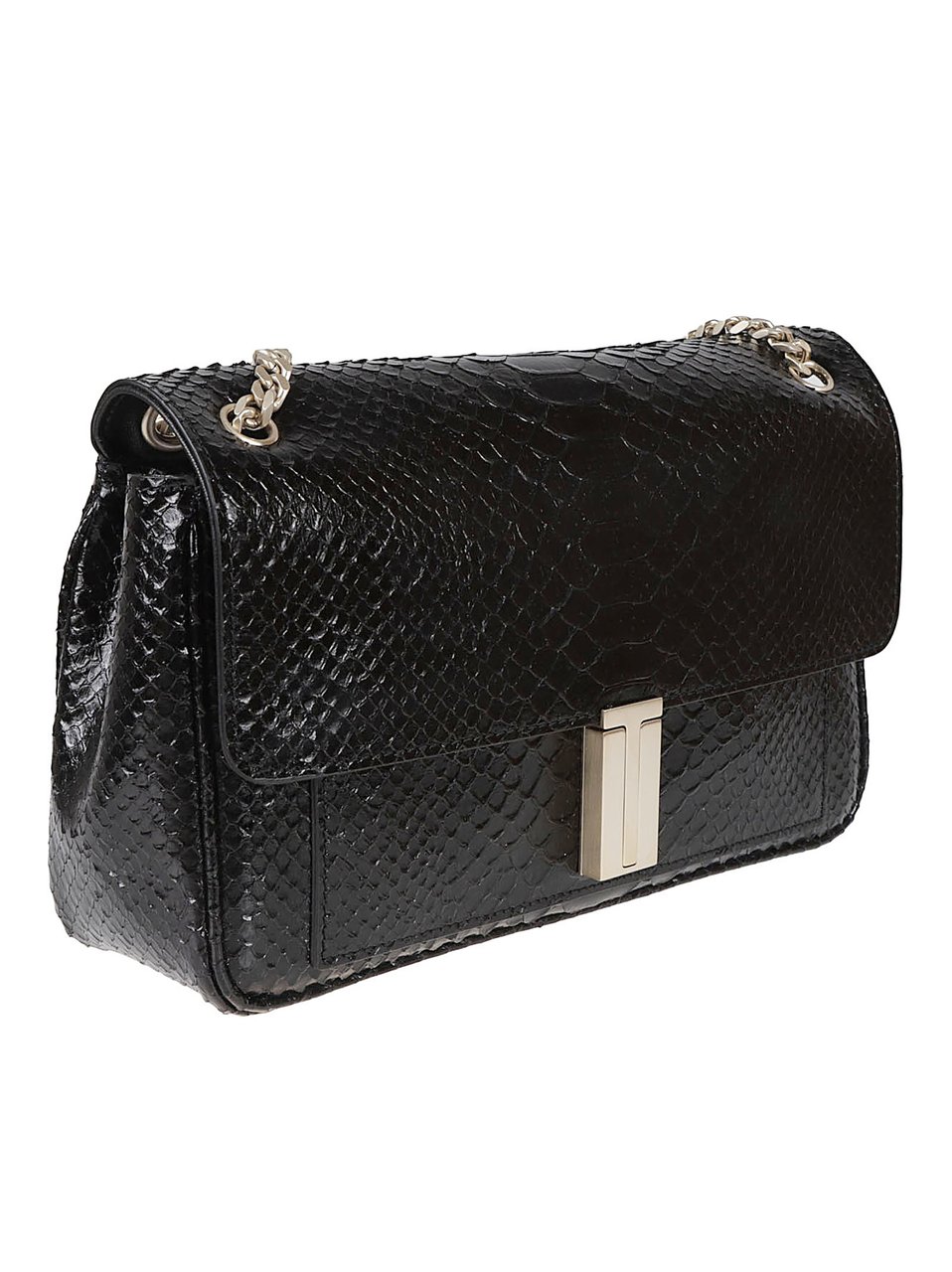 Tom Ford Rectangular Black Calf Leather Bag with Snakeskin Pattern Zwart