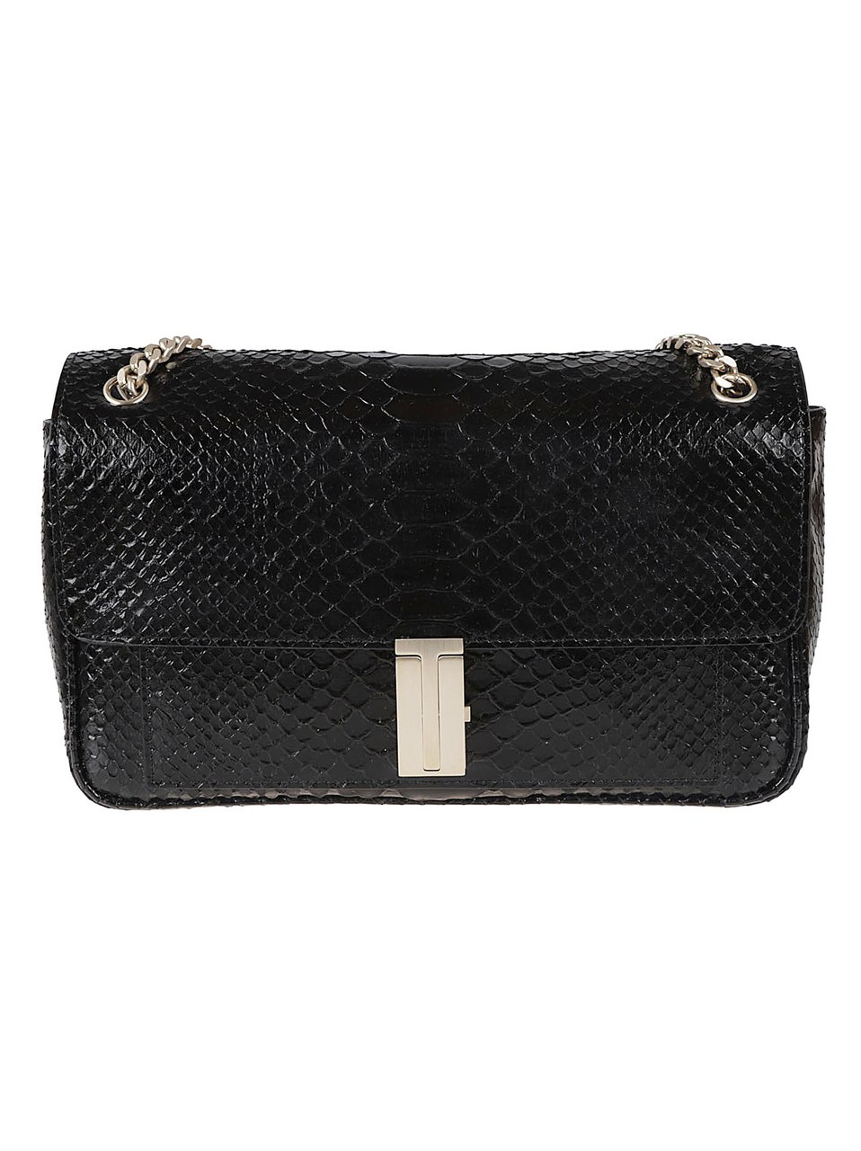 Tom Ford Rectangular Black Calf Leather Bag with Snakeskin Pattern Zwart