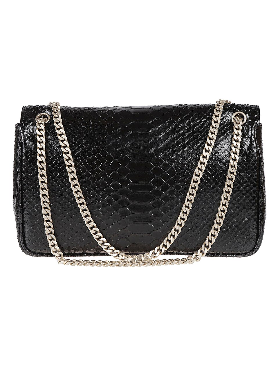 Tom Ford Rectangular Black Calf Leather Bag with Snakeskin Pattern Zwart
