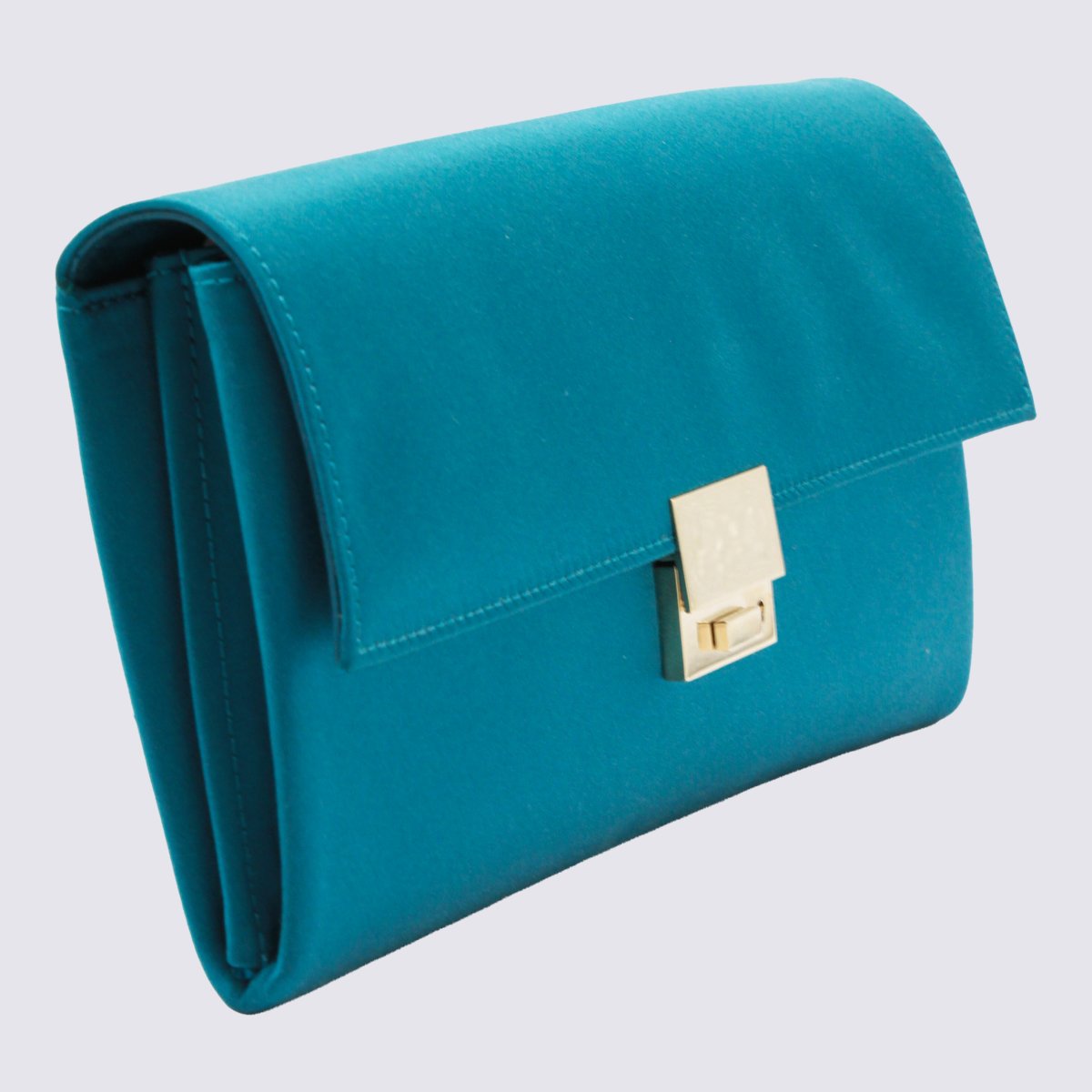 Tom Ford Teal Satin Clutch Bag With Gold-Tone Closure Blauw