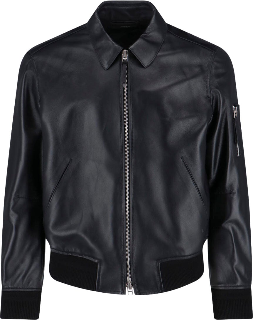 Tom Ford Classic Black Lamb Leather Jacket with Zip Closure Zwart