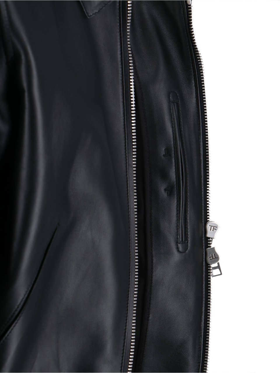 Tom Ford Classic Black Lamb Leather Jacket with Zip Closure Zwart