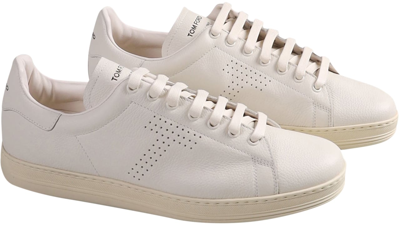 Tom Ford Warwick sneaker van generfd leer, wit Wit