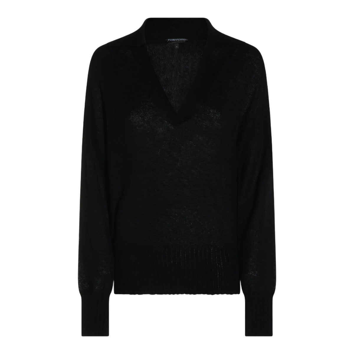 Tom Ford Long-Sleeve Top With Deep V-Neckline And Ribbed Details Zwart