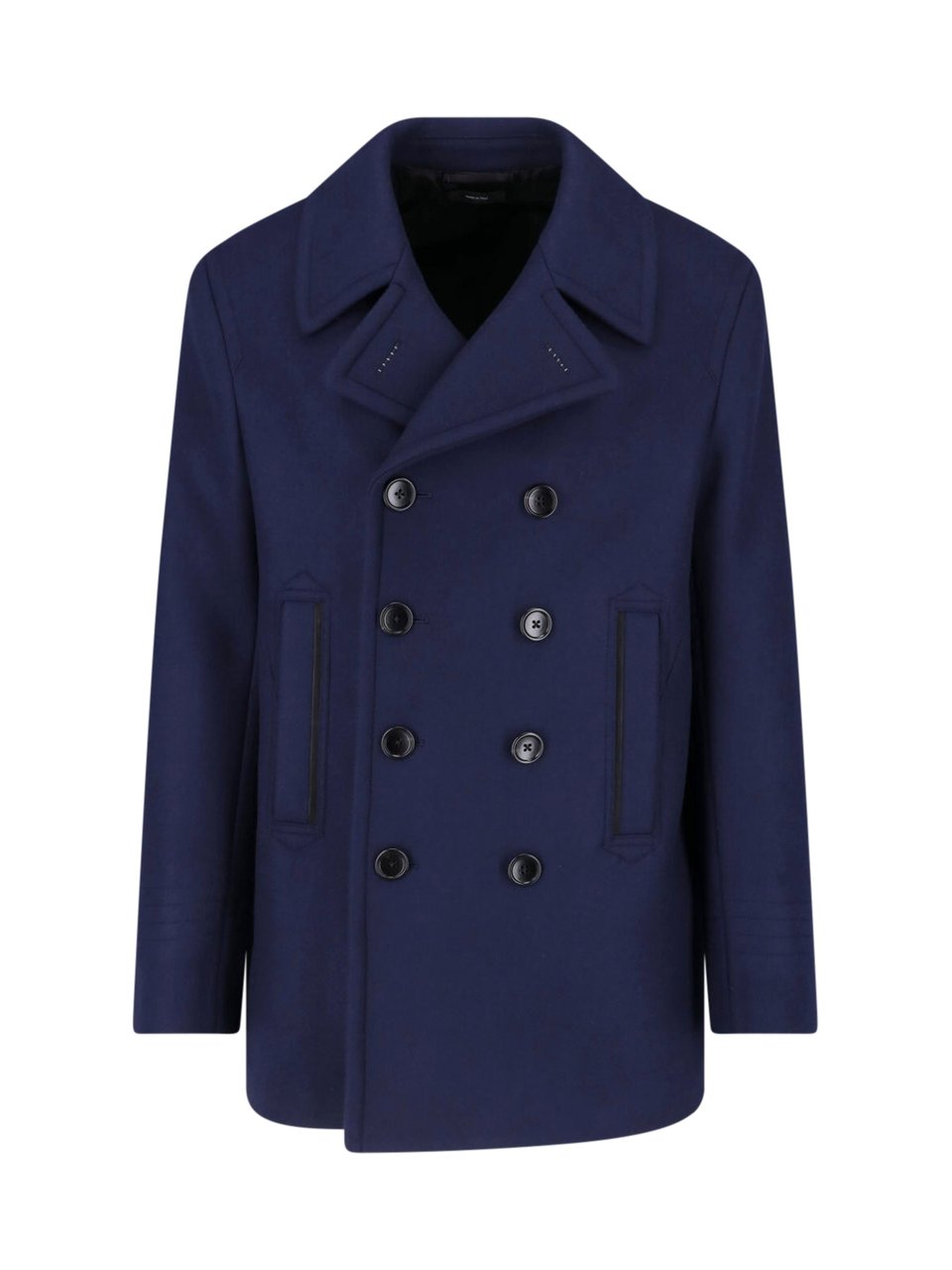 Tom Ford Double-Breasted Wool Coat With Classic Lapels And Structured Silhouette Blauw