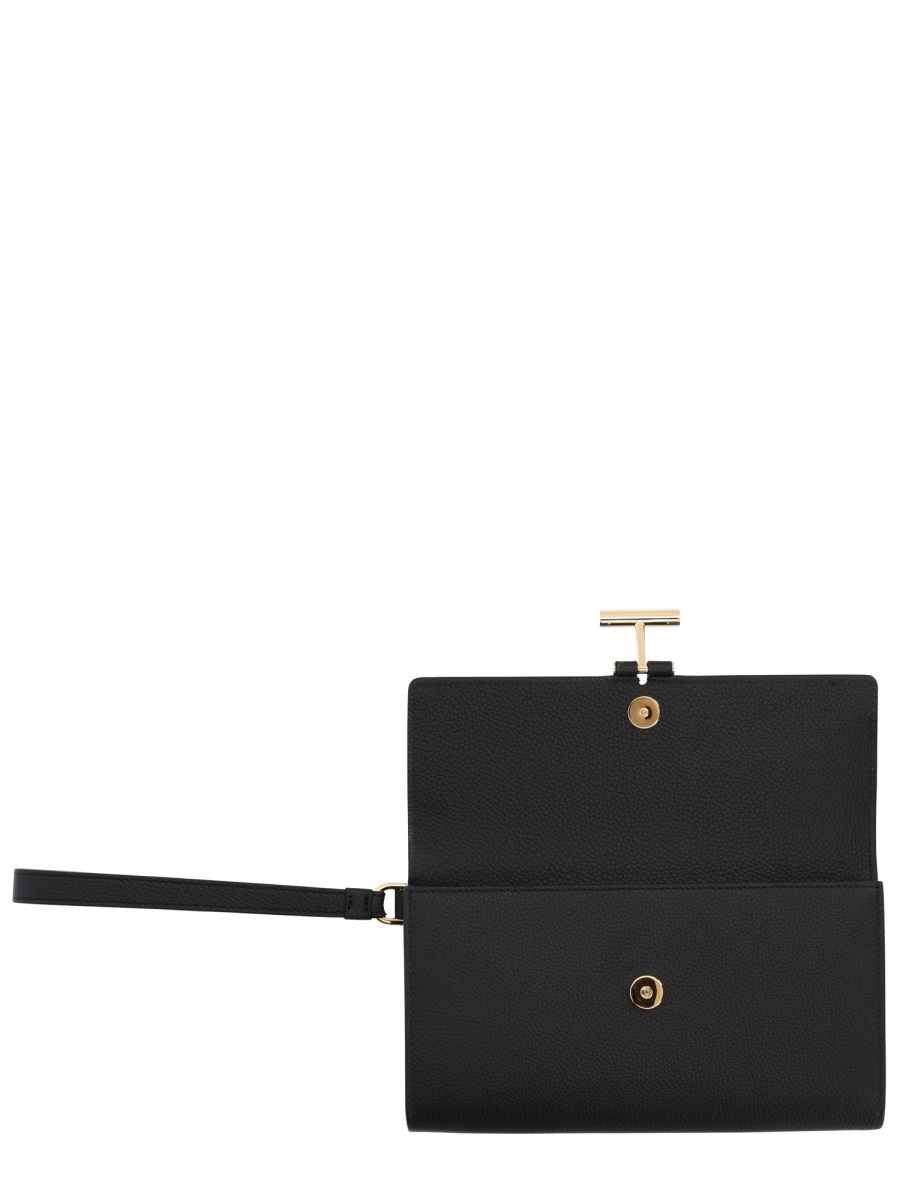 Tom Ford Tara Leather Minimalist Clasp Clutch Zwart