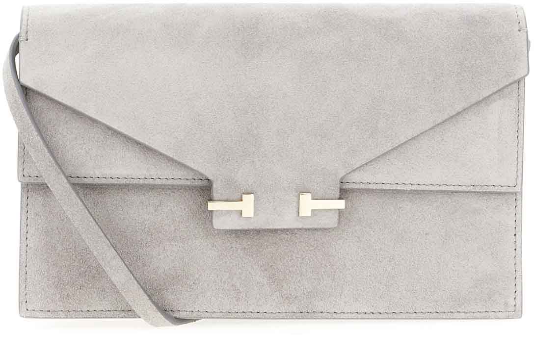 Tom Ford Tom Ford Light grey suede crossbody bag Grijs