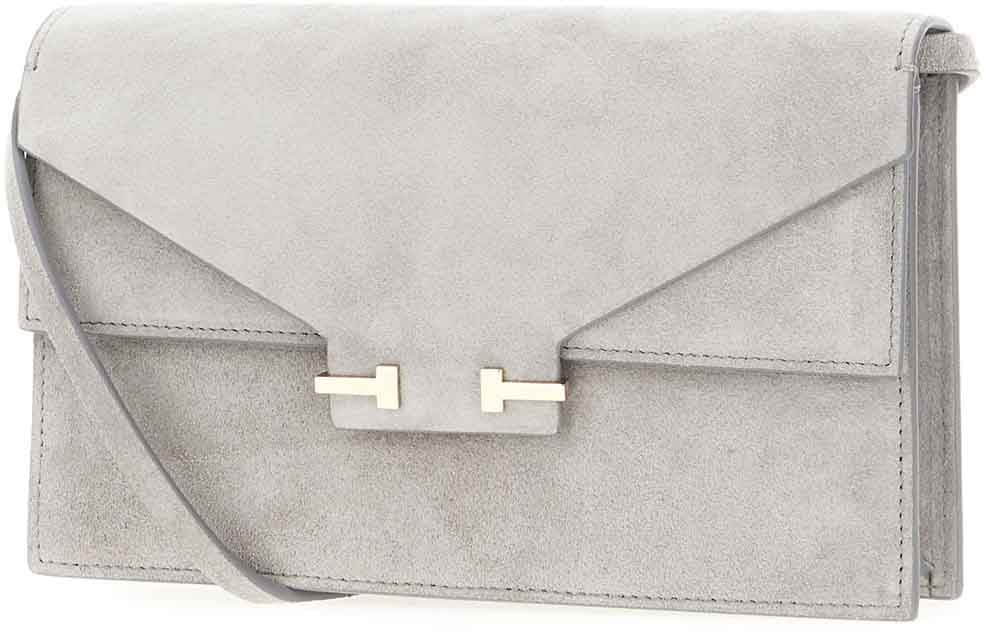 Tom Ford Tom Ford Light grey suede crossbody bag Grijs