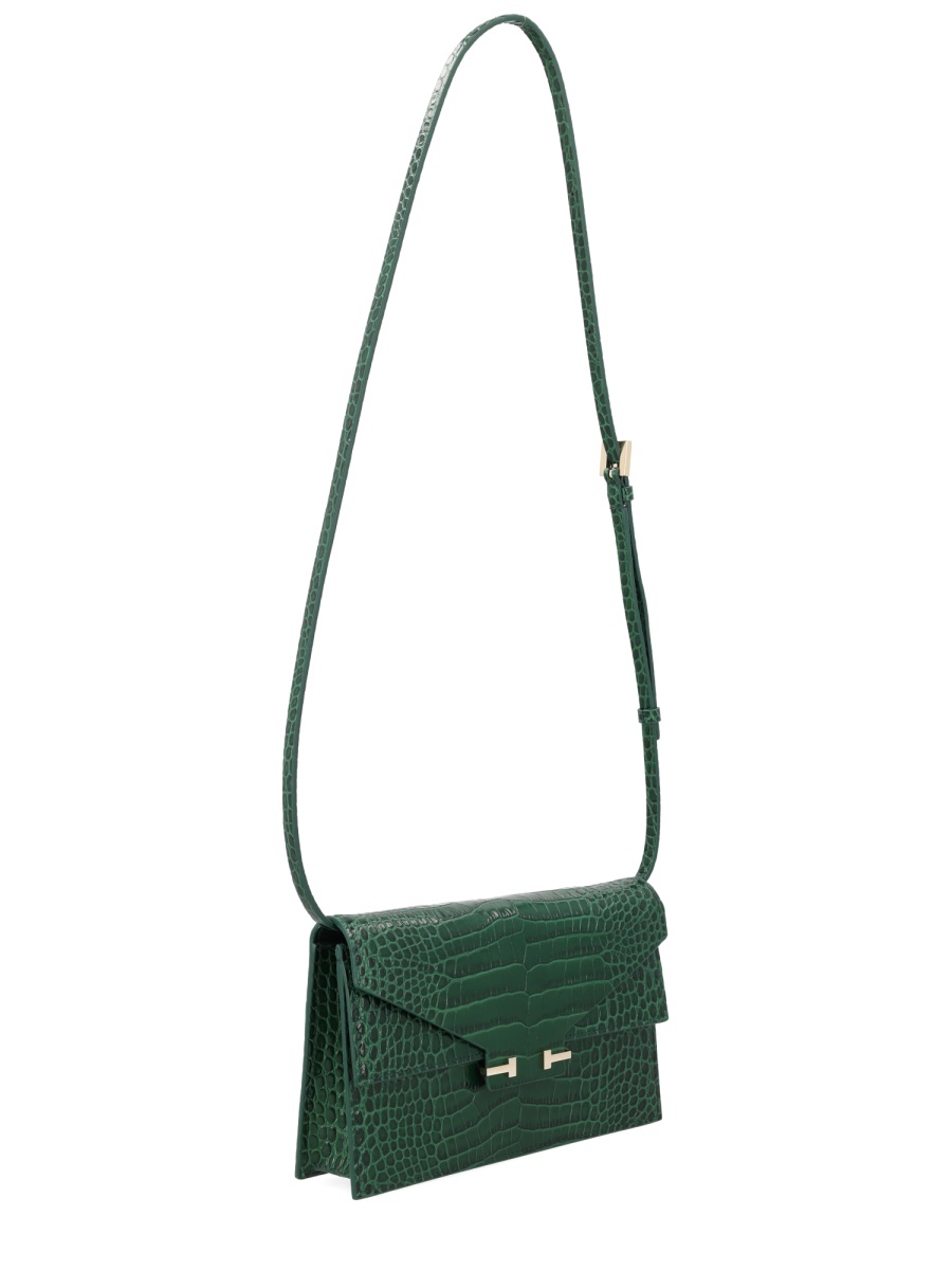Tom Ford Crocodile Embossed Leather Mini Shoulder Bag Zwart