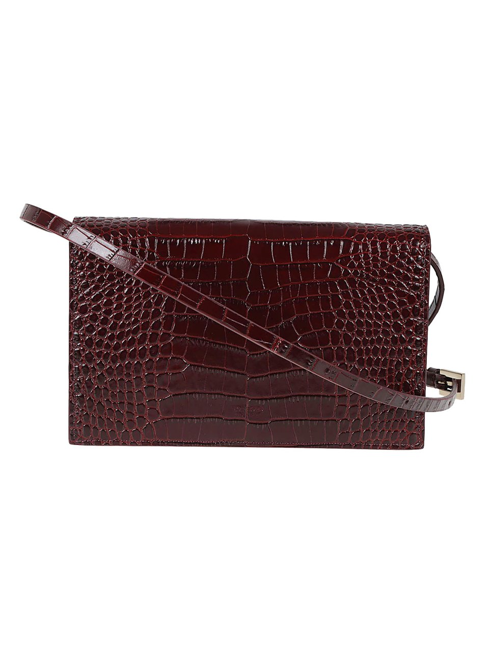 Tom Ford Black Crocodile Effect Buckle Shoulder Bag Maroon