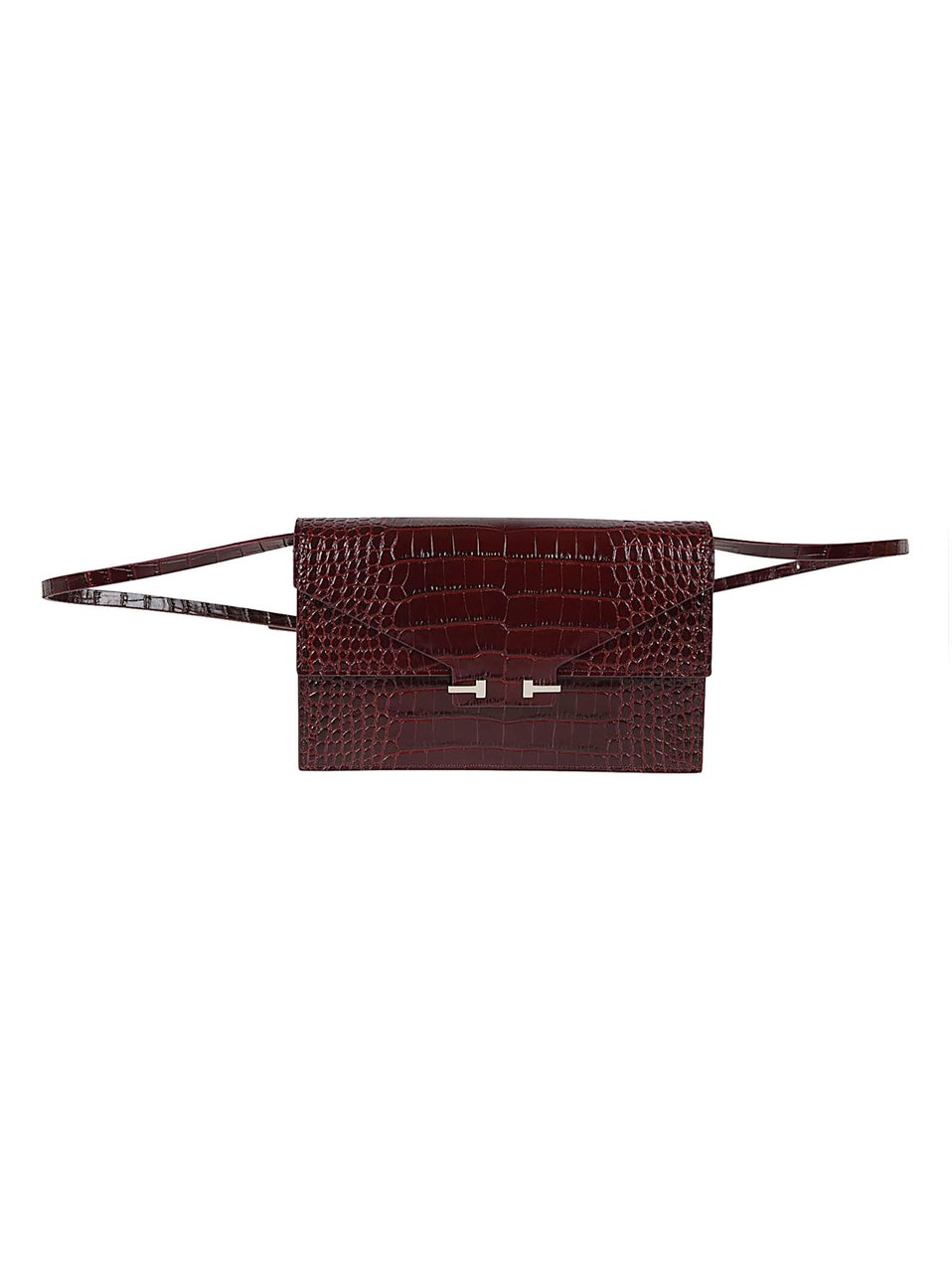 Tom Ford Black Crocodile Effect Buckle Shoulder Bag Maroon