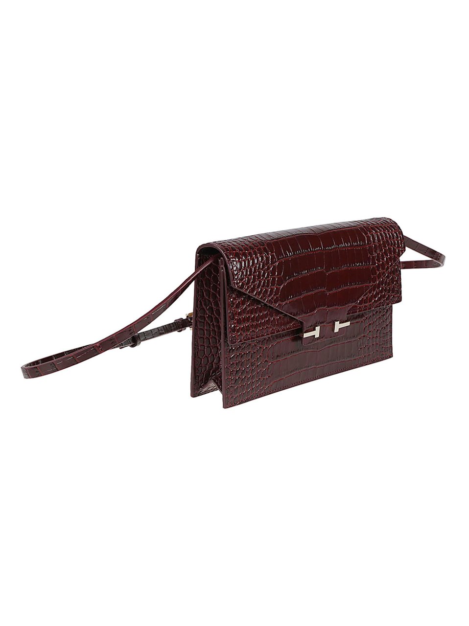 Tom Ford Black Crocodile Effect Buckle Shoulder Bag Maroon