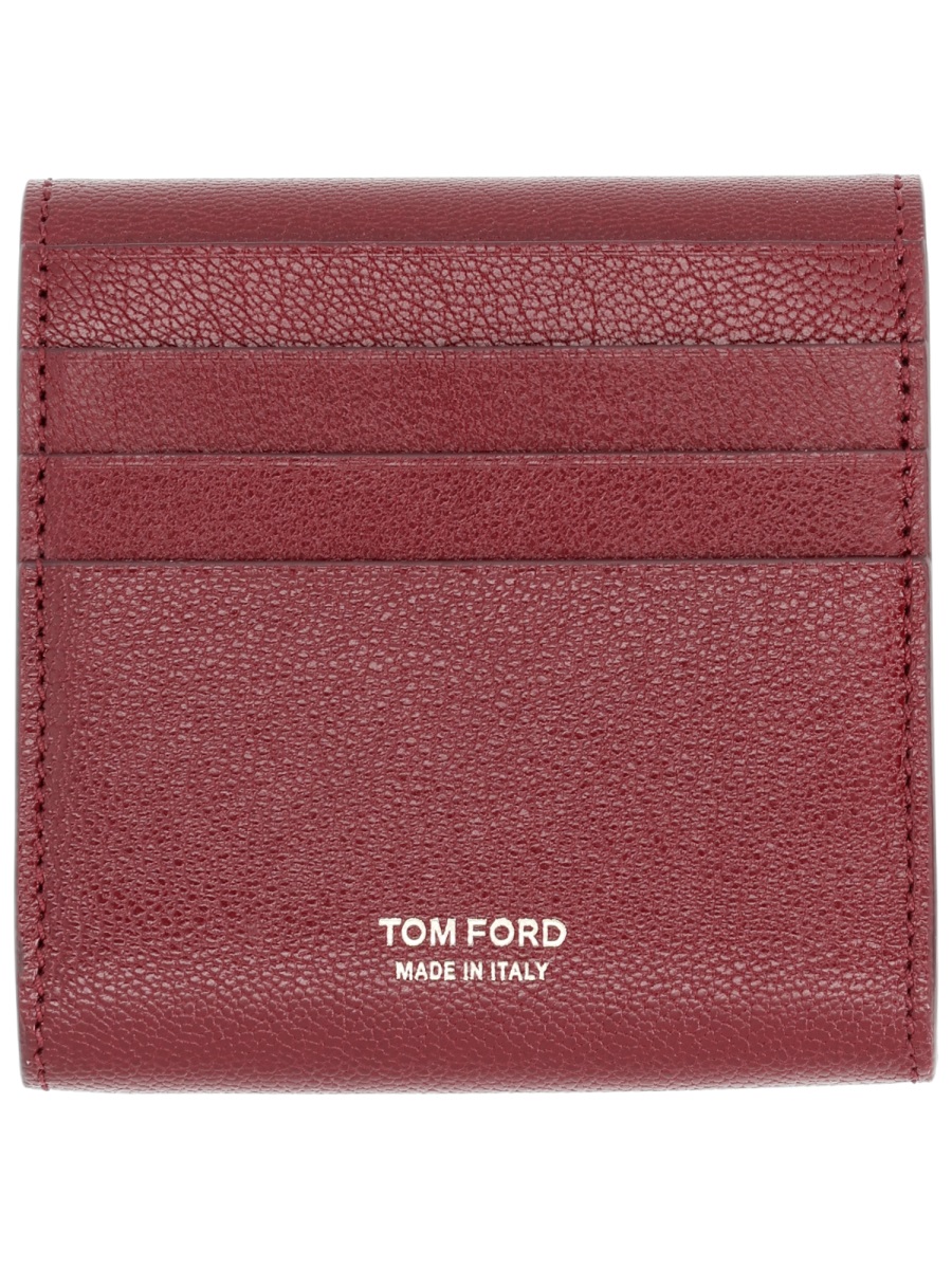 Tom Ford Burgundy Flap Silver Bar Leather Wallet Maroon