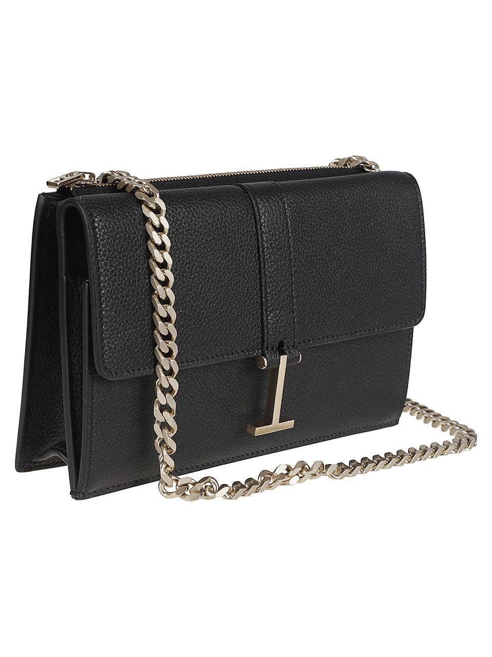 Tom Ford Textured Leather Shoulder Bag with Gold Logo Closure Zwart