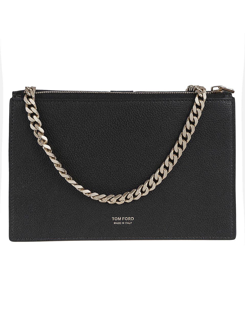 Tom Ford Textured Leather Shoulder Bag with Gold Logo Closure Zwart