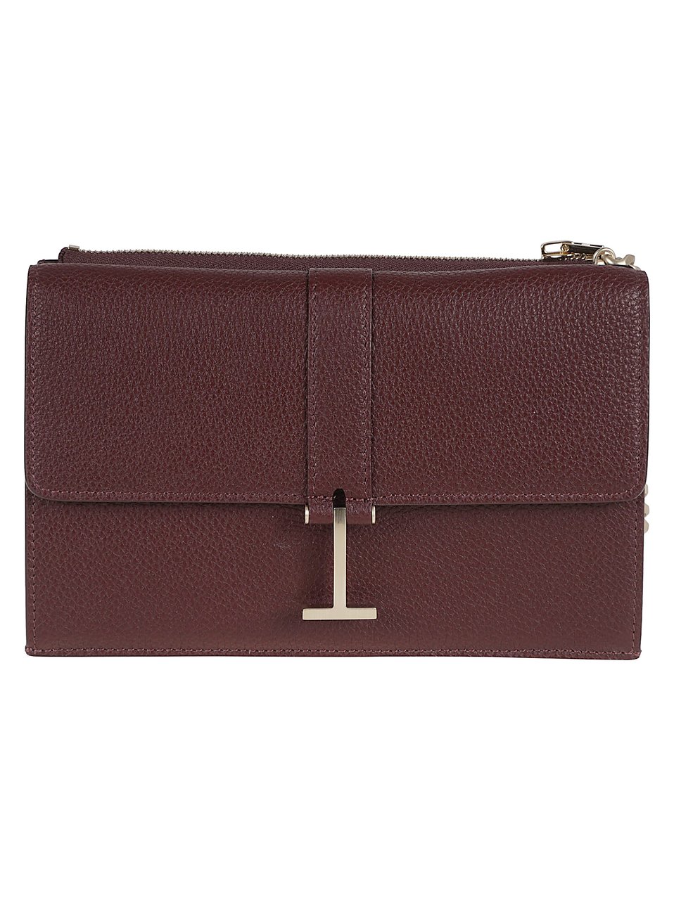 Tom Ford Textured Leather Shoulder Bag with Metallic T Clasp Zwart