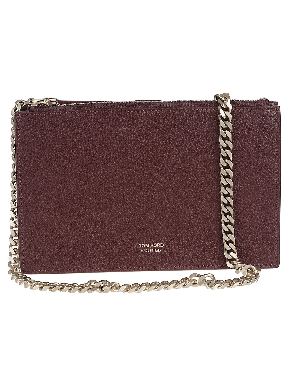 Tom Ford Textured Leather Shoulder Bag with Metallic T Clasp Zwart