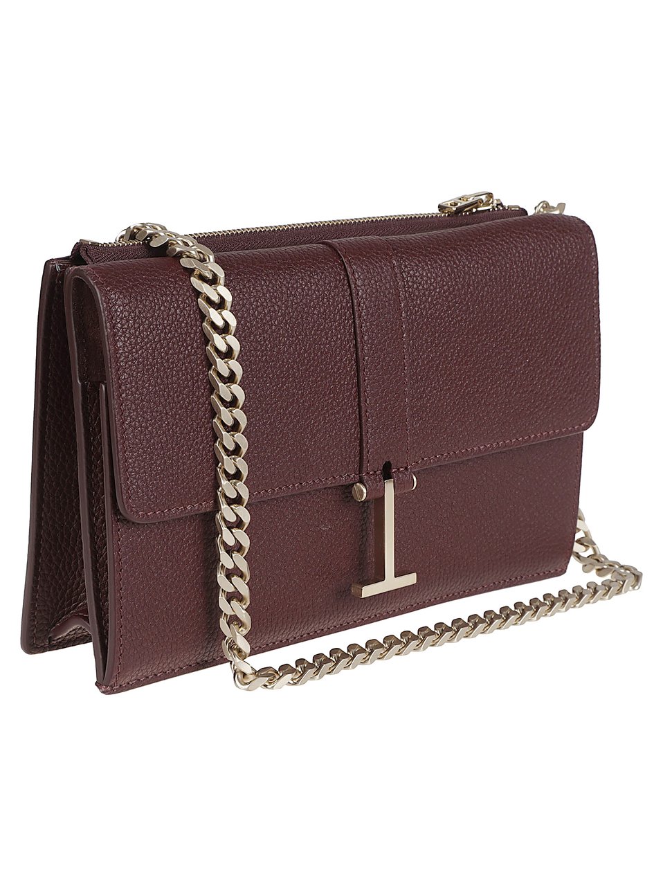 Tom Ford Textured Leather Shoulder Bag with Metallic T Clasp Zwart