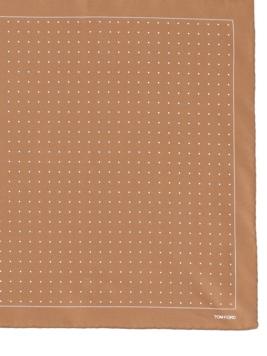 Tom Ford Warm Brown Dotted Pattern Silk Scarf Neutraal