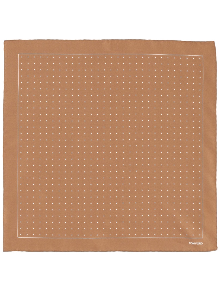 Tom Ford Warm Brown Dotted Pattern Silk Scarf Neutraal