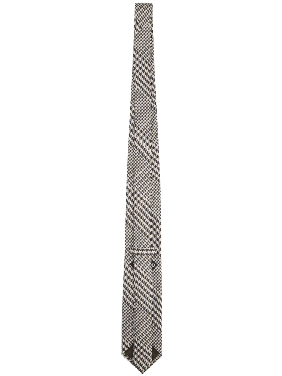 Tom Ford Black Houndstooth Pattern Silk Tie Grijs