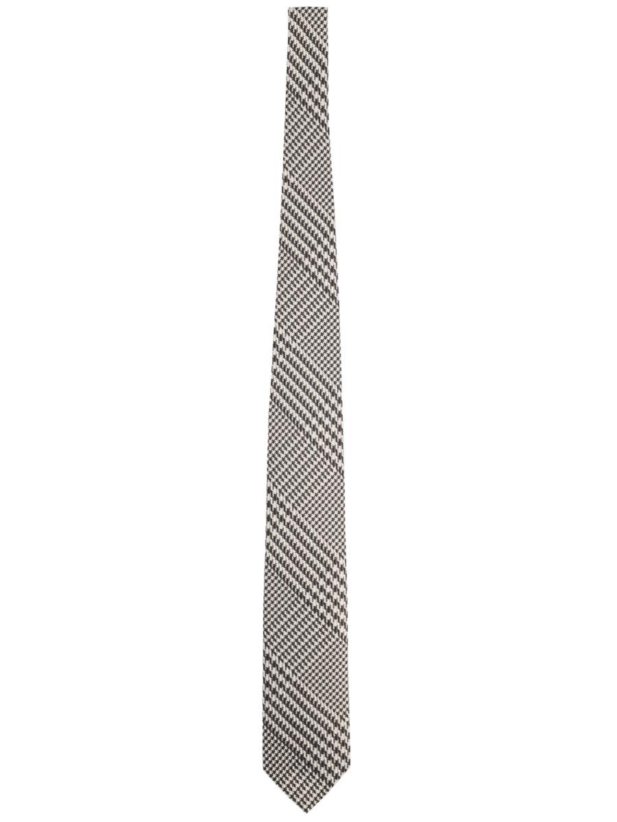 Tom Ford Black Houndstooth Pattern Silk Tie Grijs
