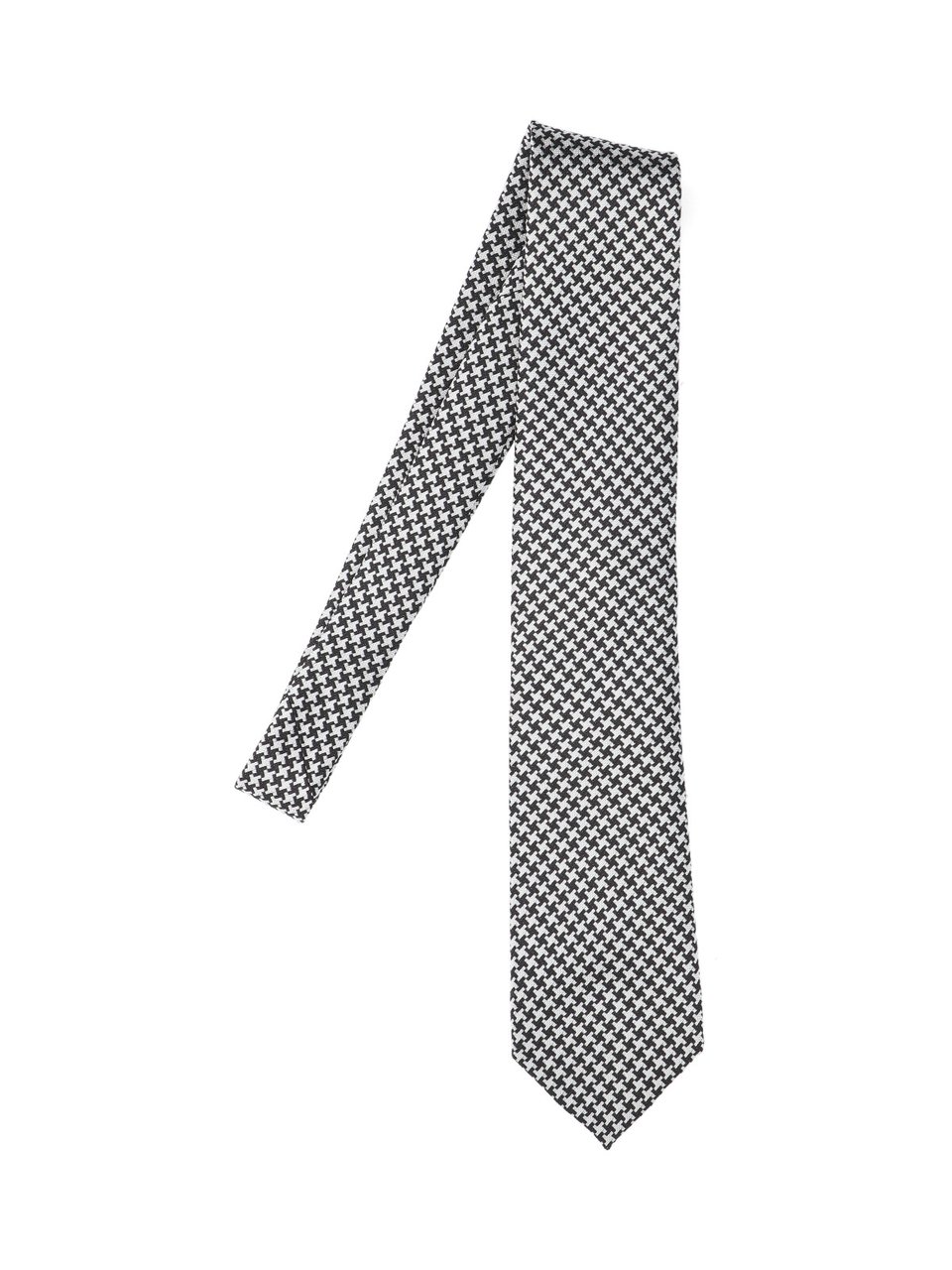 Tom Ford Houndstooth Pattern Necktie With Textured Fabric Grijs