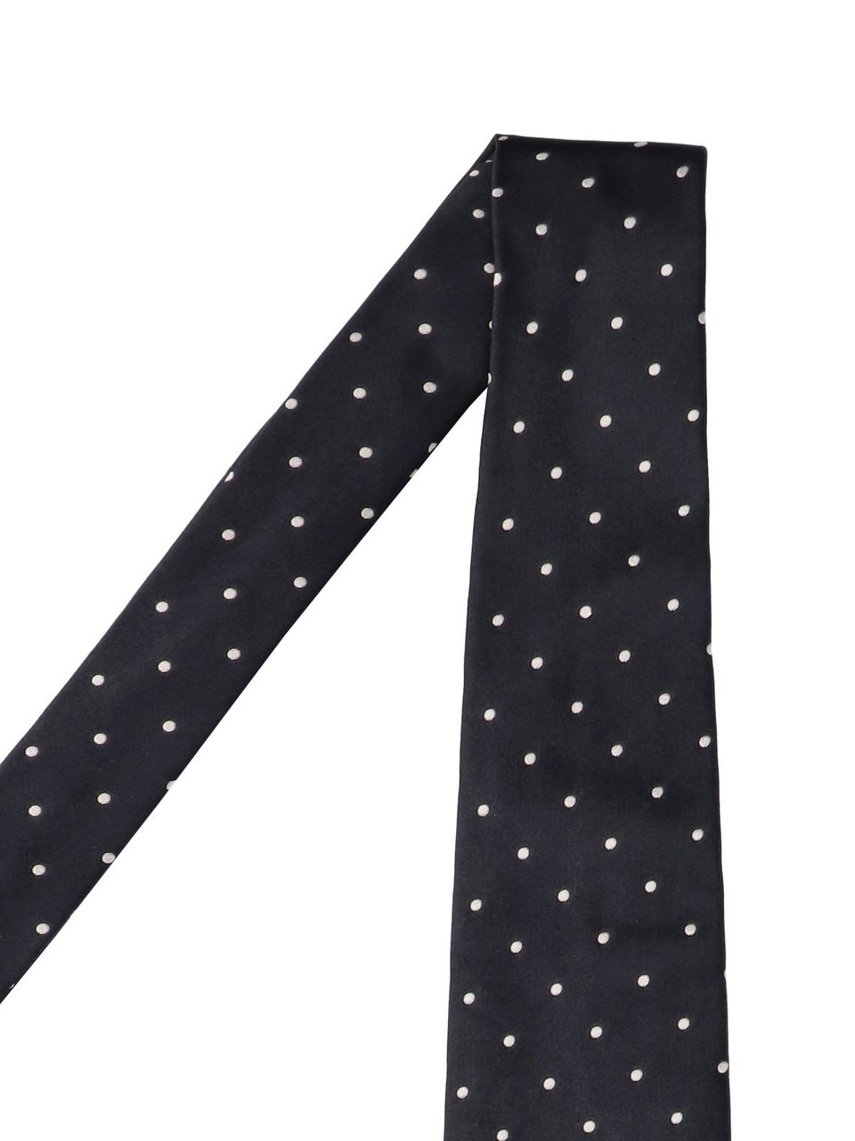 Tom Ford Narrow Black Tie with White Polka Dot Pattern Zwart