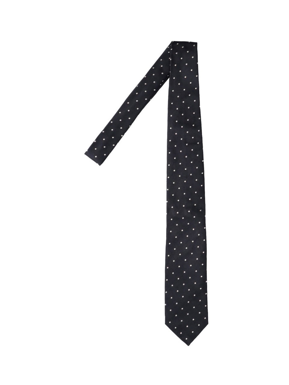 Tom Ford Narrow Black Tie with White Polka Dot Pattern Zwart