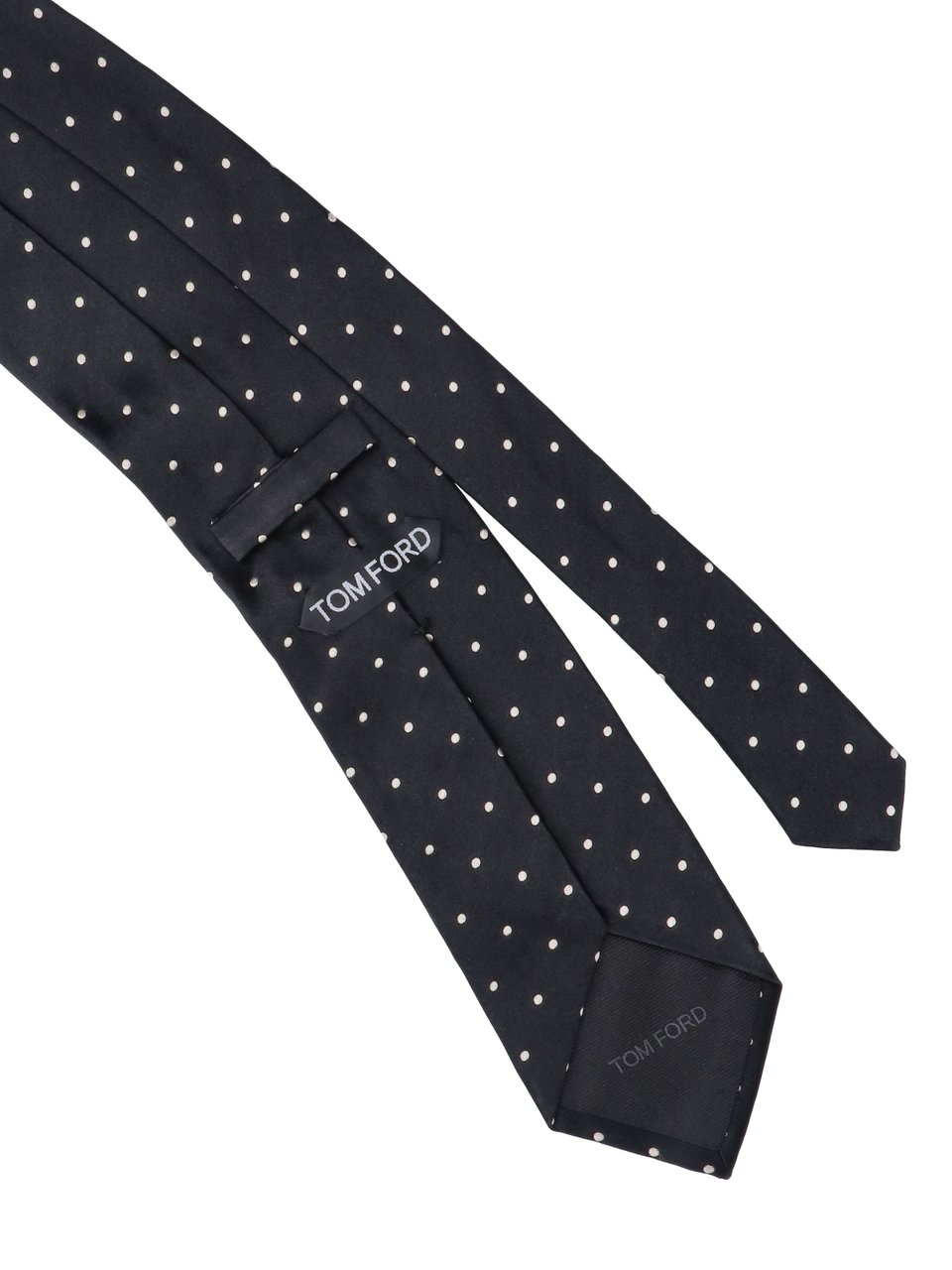Tom Ford Narrow Black Tie with White Polka Dot Pattern Zwart