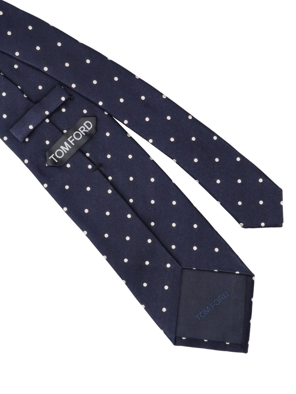 Tom Ford Narrow Navy Tie with White Polka Dots Blauw