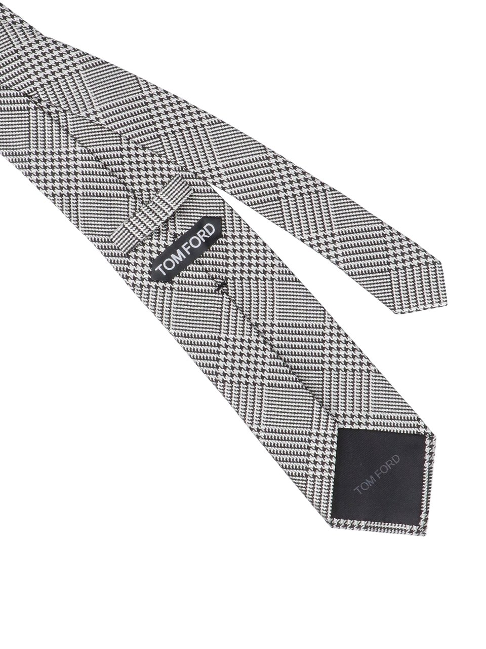 Tom Ford Checkered Silver Mulberry Silk Tie Zilver