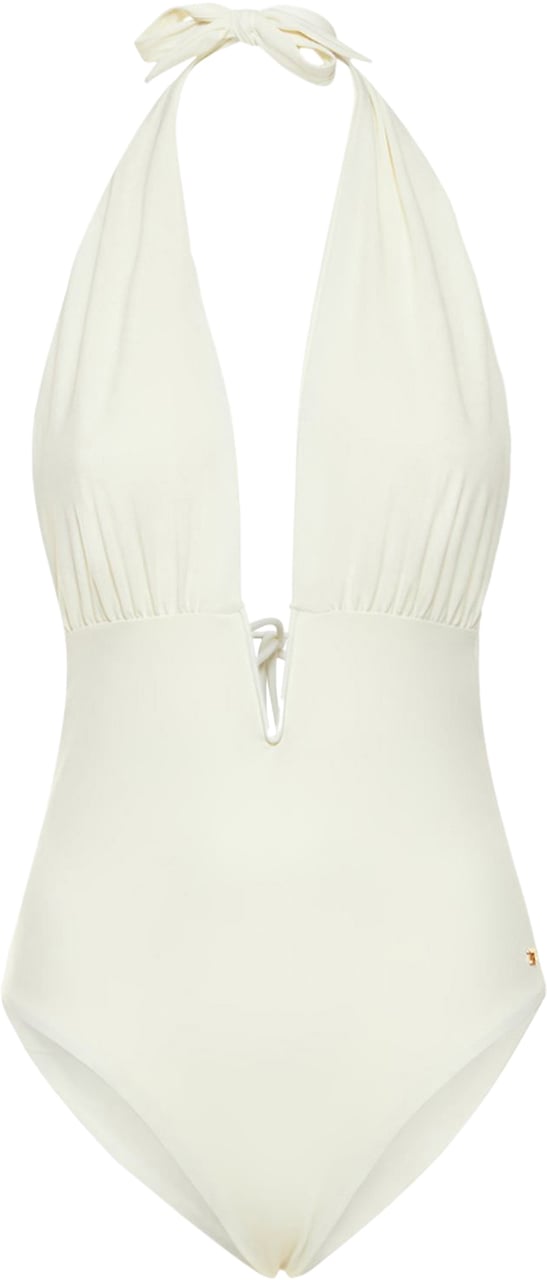 Tom Ford Elegant white swimsuit with a deep neckline Wit