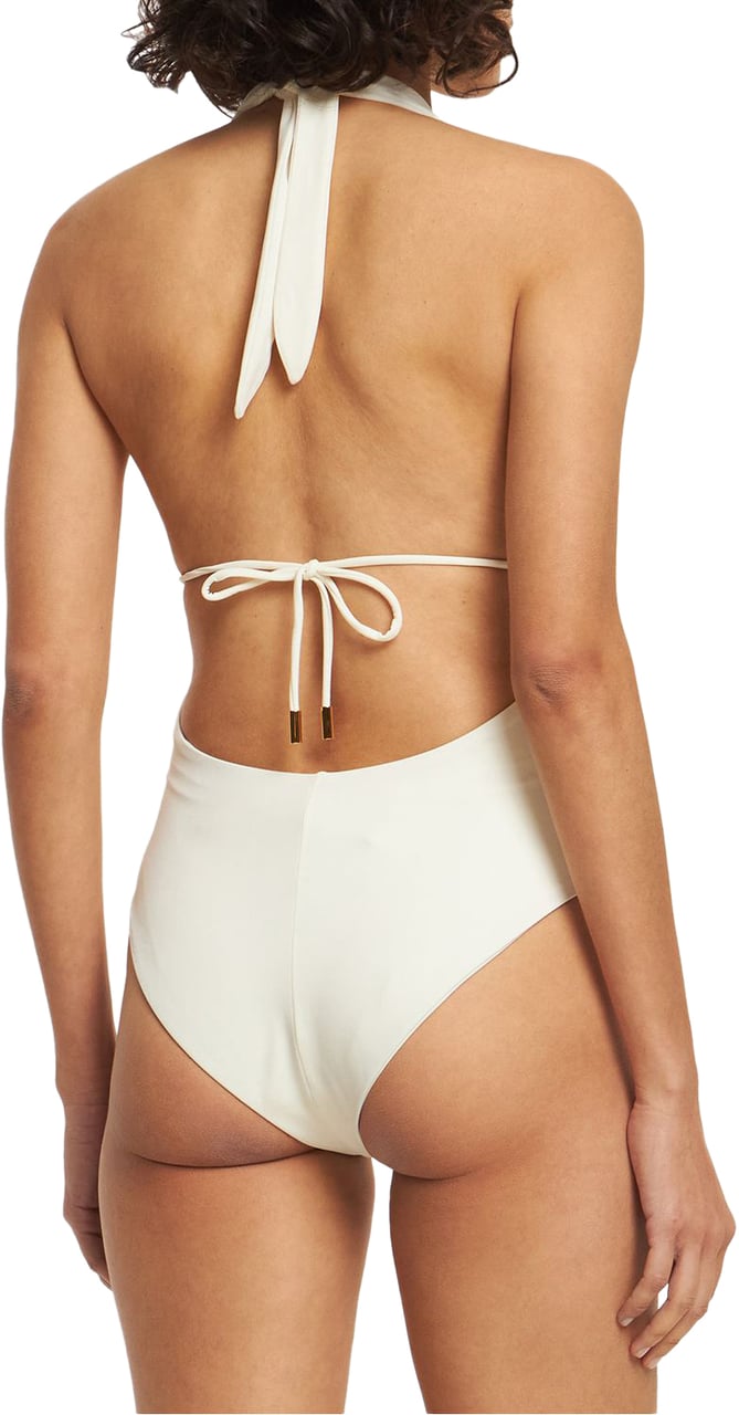 Tom Ford Elegant white swimsuit with a deep neckline Wit