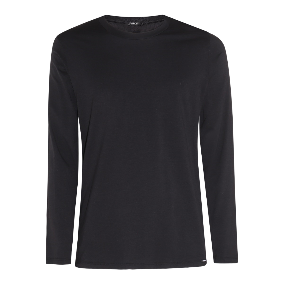 Tom Ford Long-Sleeved Minimalist Crew Neck T-Shirt in Solid Black Zwart