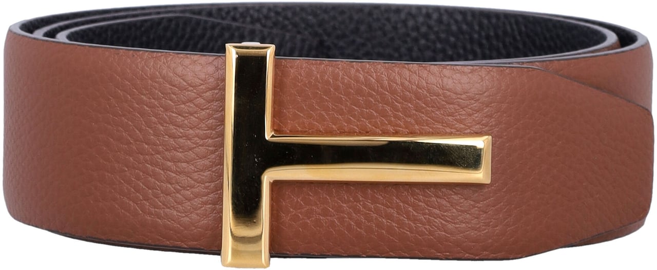 Tom Ford T Belt Reversibile 4Cm Mid Brown Black T Gold Zwart