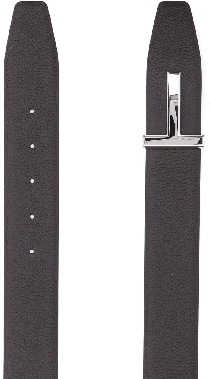 Tom Ford Dark Brown T Icon Hammered Leather Belt Bruin