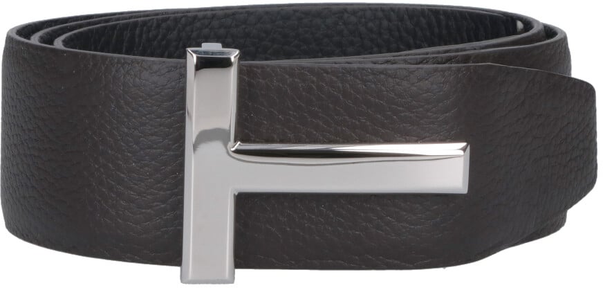 Tom Ford Dark Brown T Icon Hammered Leather Belt Bruin