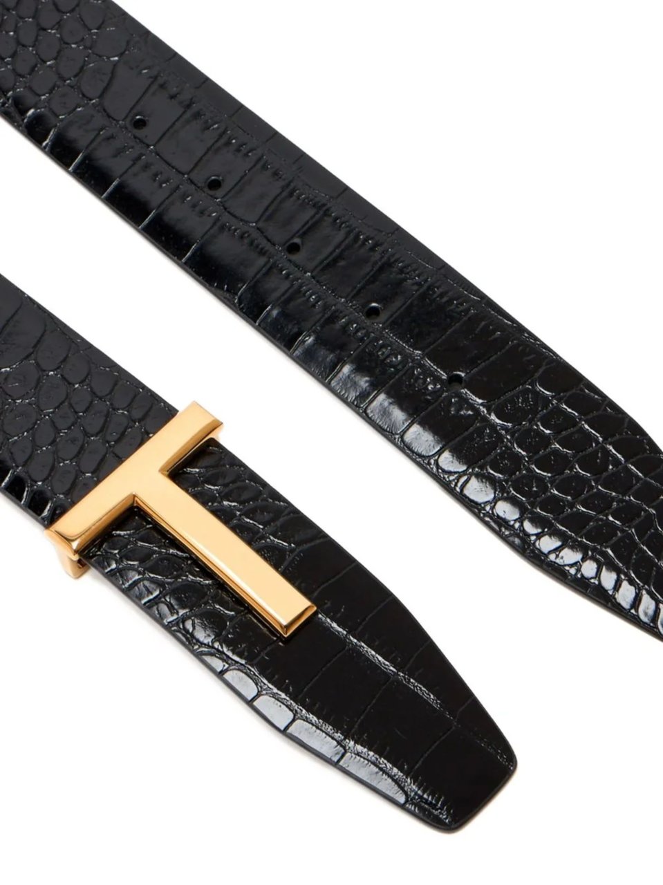 Tom Ford Textured Crocodile Pattern Leather Belt Zwart