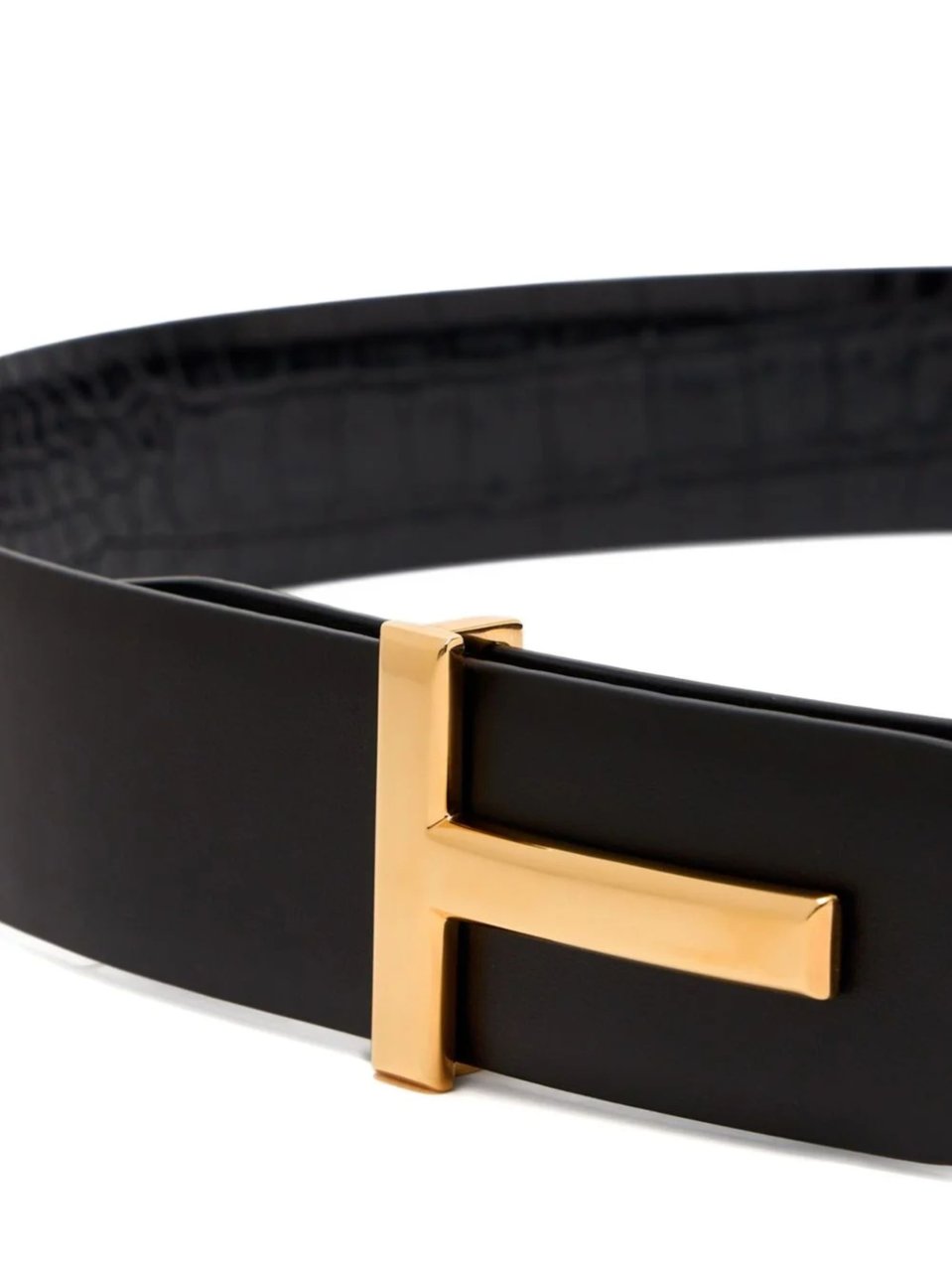 Tom Ford Textured Crocodile Pattern Leather Belt Zwart