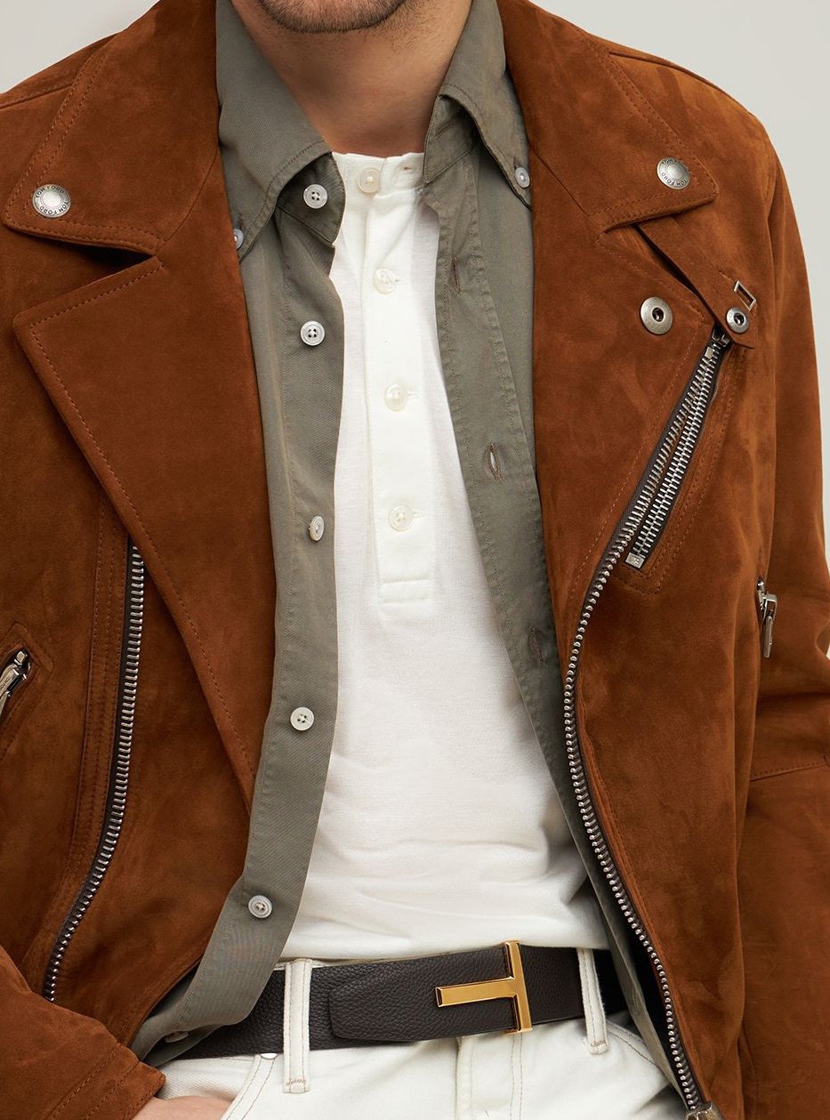 Tom Ford Brown Leather Belt with Golden Buckle Bruin