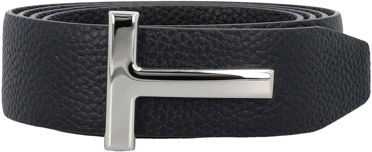 Tom Ford Soft Grain Leather Reversible T Belt 30 Dark Navy Black Blauw