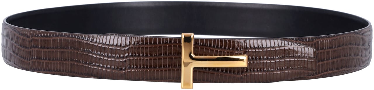 Tom Ford T Belt Reversibile 3Cm Mocha Black T Gold Goud