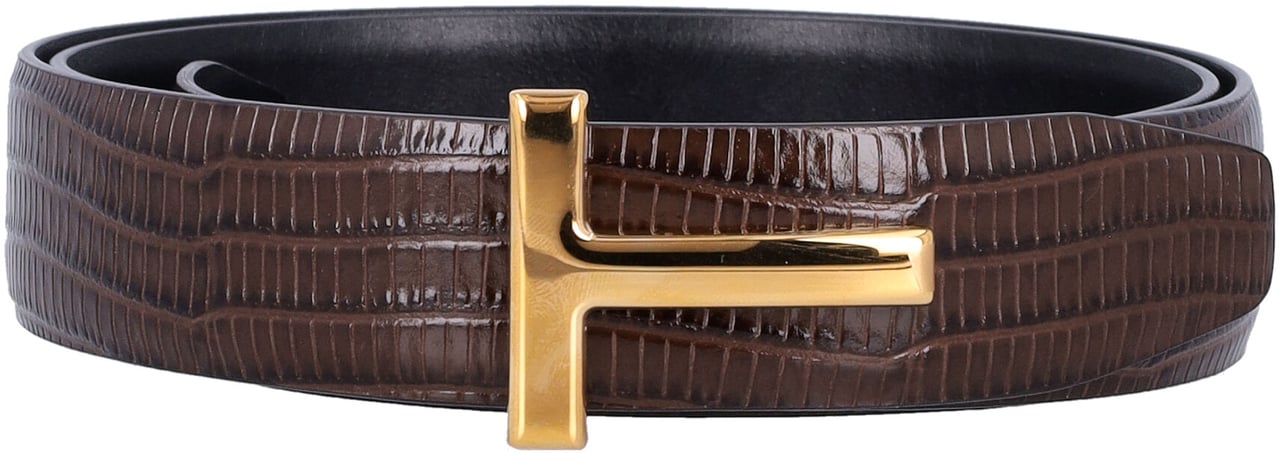 Tom Ford T Belt Reversibile 3Cm Mocha Black T Gold Goud