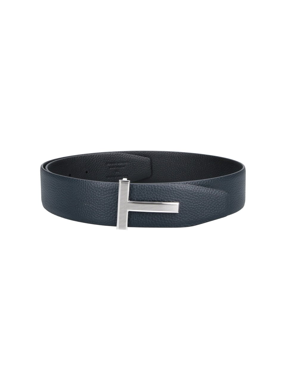 Tom Ford Textured Leather Belt with Distinctive 'T' Buckle Blauw