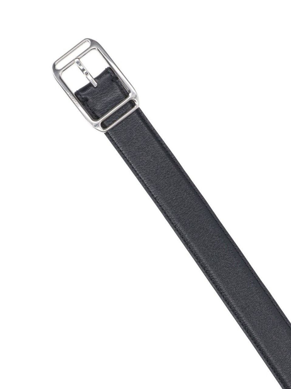 Tom Ford Polished Silver Buckled Black Leather Belt Zwart