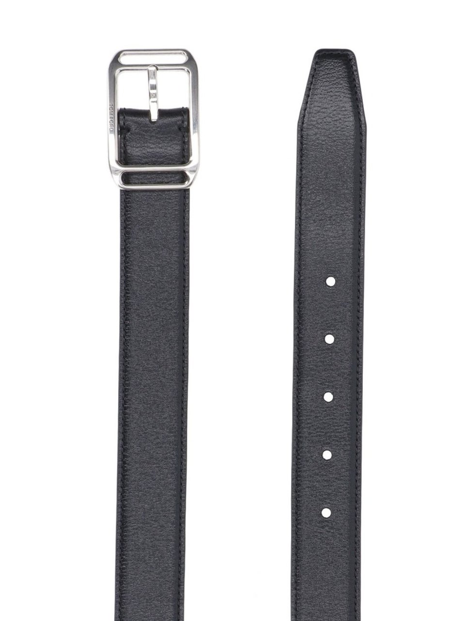 Tom Ford Polished Silver Buckled Black Leather Belt Zwart