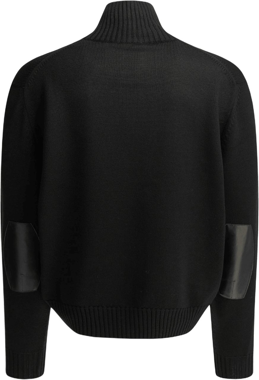 Tom Ford MERINO WOOL LEATHER PATCHED ZIP THROUGH CARDIGAN Zwart