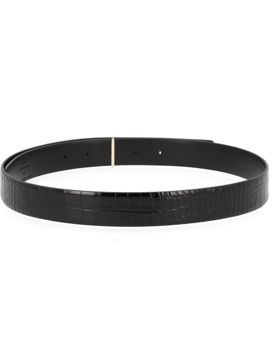 Tom Ford Crocodile Texture Minimalist Buckle Leather Belt Zwart
